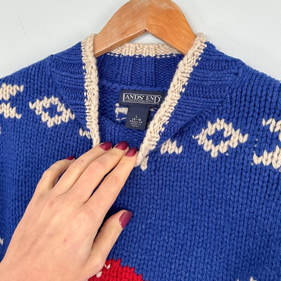 Lands’ End Ski Alpine Blue Lambswool Novelty Cozy Heavy Knit Sweater size large - Picture 9 of 9